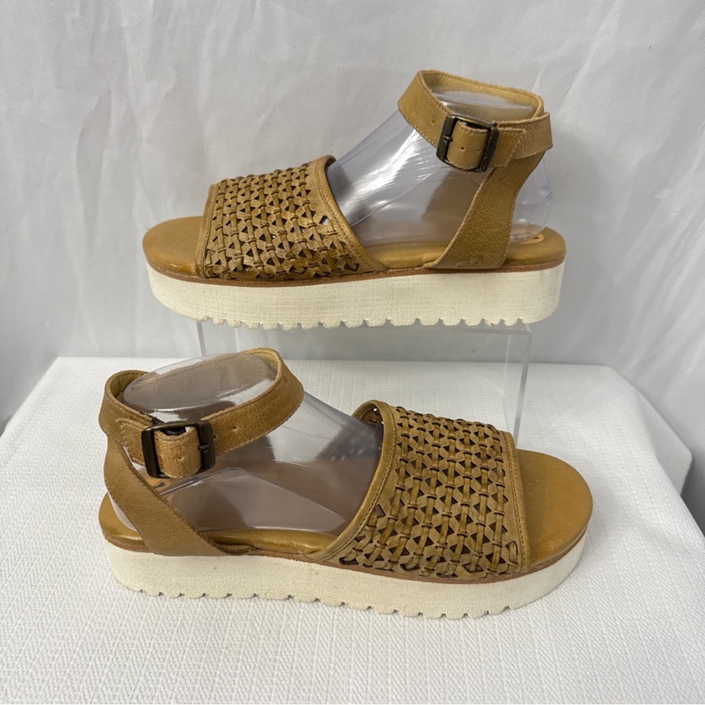 BED|STU Tan Woven Ankle-Strap Platform Sandals - Picture 8 of 9